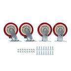 Set of 4 Heavy Duty Casters - 6 inch x 2 inch Red Polyurethane Tread