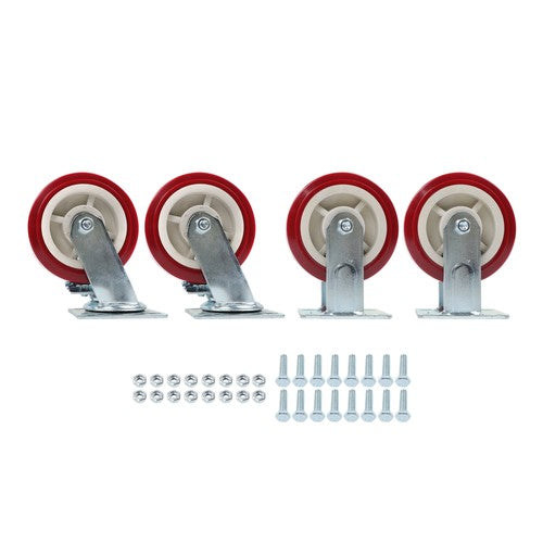 Set of 4 Heavy Duty Casters - 6 inch x 2 inch Red Polyurethane Tread