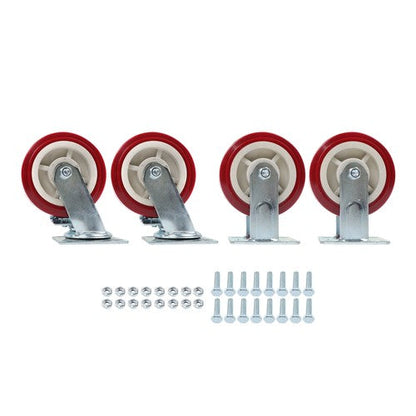 Set of 4 Heavy Duty Casters - 6 inch x 2 inch Red Polyurethane Tread
