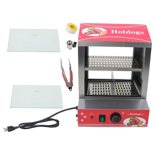 27L Hot Dog Machine Hot Dog Steamer with Bun Warmer 500W 175 Hotdogs 40 Buns