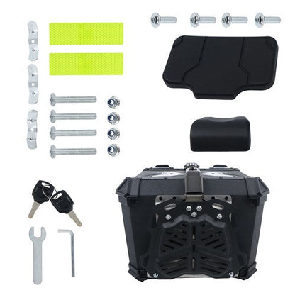 45L  Aluminum Black Hard Motorcycle Trunk With Silver Hanging Plate Rear Trunk