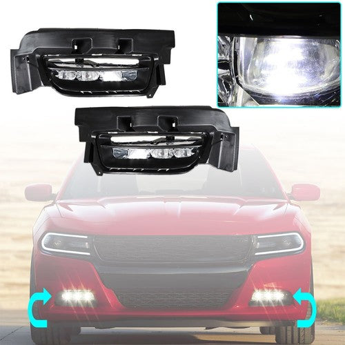 LED Fog Lamps Assembly w/ Switch+Wiring+Cover For Dodge Charger 15-17 LH+RH