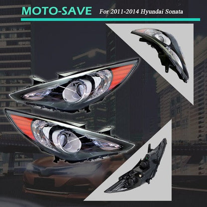 Black Headlights Headlamps Housing Right&Left Side For Hyundai Sonata 2011-2014