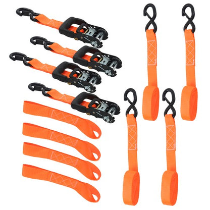 4 Pack Steel Ratchet Strap Fracture Strength 5208lbs 1.6in*8ft with S Hooks