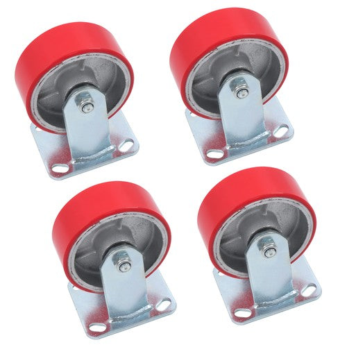 4 Pcs Polyurethane 3200Lbs 5"×2" Caster Wheels Red Straight Wheels Heavy Duty