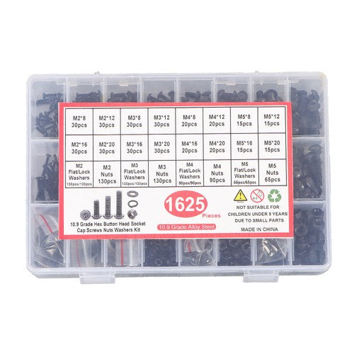 1625PCS Screws Bolts and Nuts Assortment Kit, M2 M3 M4 M5 Nut Bolt Assortment