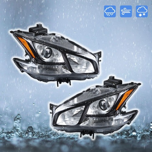 For Nissan Maxima 2009-2014 LH+RH Headlight Headlamps Clear w/Sport Pkg HID Type