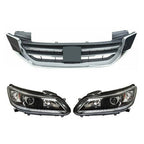 Headlights W/LED DRL Halogen& Bumper Grille For 13-15 Honda Accord Chrome Pair