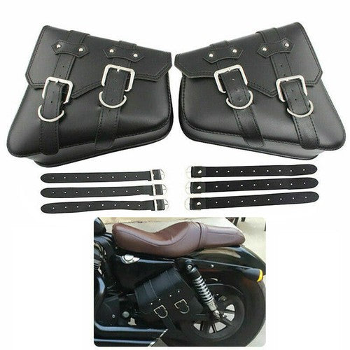 New For Sportster 883 Dyna Moto PU Leather Luggage Tool Saddlebag Saddle Bags
