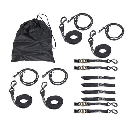 4 Pack Steel Ratchet Strap Black Fracture Strength 2200lbs 1in*15ft S Hooks