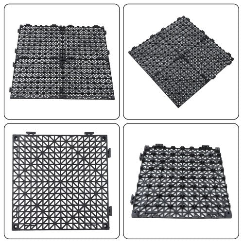 50 Pack Interlocking Deck Tiles PP Drainage Tiles Floor Tiles 12 x 12 inch Black
