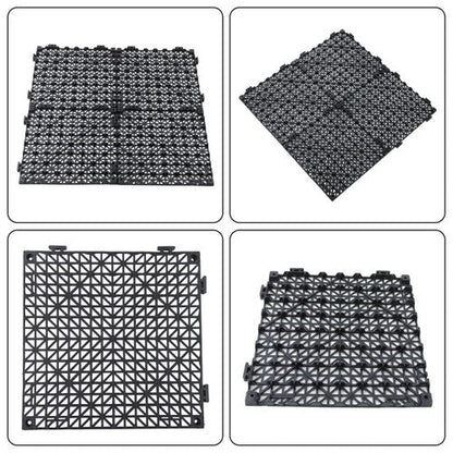 50 Pack Interlocking Deck Tiles PP Drainage Tiles Floor Tiles 12 x 12 inch Black