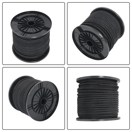 3/8in×250ft Nylon Solid Braid Rope High UV Abrasion Resistance Industrial Black