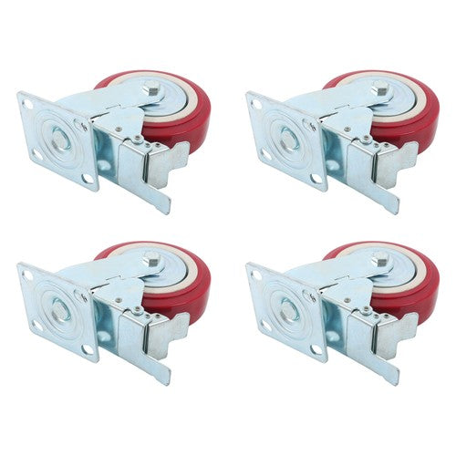 4 Pack 6' x 2' Heavy Duty Caster Wheel Swivel Plate PU With Brake Wheels