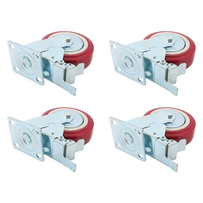 4 Pack 6' x 2' Heavy Duty Caster Wheel Swivel Plate PU With Brake Wheels
