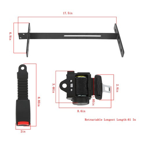 Retractable Golf Cart Seat Belts Kit 61in Fits For EZGO TXT Yamaha Club Car USA