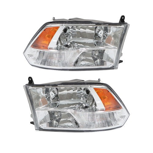 Headlight For Dodge Ram 1500 2500 3500 2009-2018 Crystal Chrome Housing L+R Pair