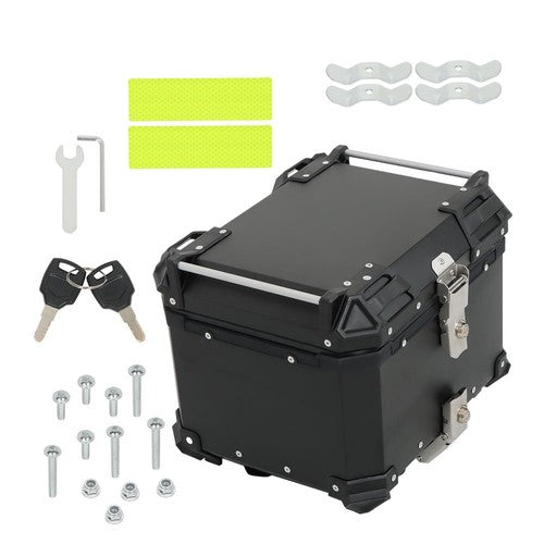 Black 45L Motorcycle Top Case Tail Box Thick Aluminum Hard Trunk With Backrest
