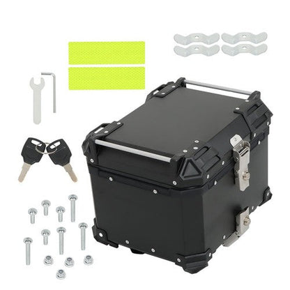 Black 45L Motorcycle Top Case Tail Box Thick Aluminum Hard Trunk With Backrest