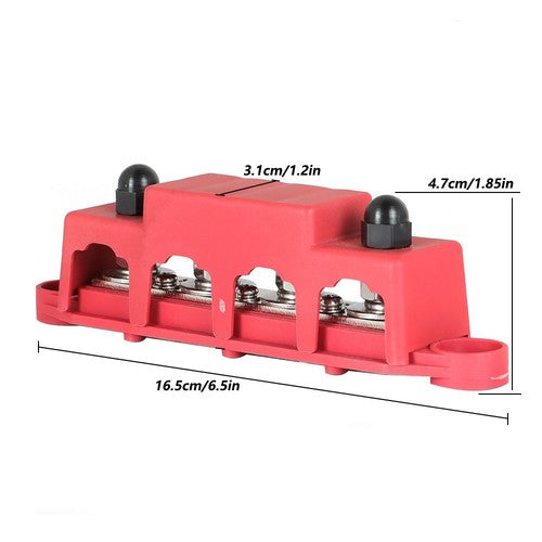 Red 4 Post Busbar Bus Bar Power Distribution Block With Cover 5/16" 12V 250A