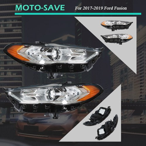 Headlight Fit For Ford Fusion 2017-2019 Headlamps Driver + Passenger Side Pair