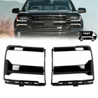 Headlight Trim Bezel Cover For Chevy Silverado 1500 2016-2018 Black LH+RH Pair