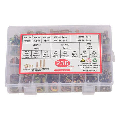 236PCS M6 M8 M10 Heavy Duty Bolts and Nuts Assortment Kit Grade 8.8 Alloy Steel