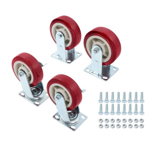 Set of 4 Heavy Duty Casters - 6 inch x 2 inch Red Polyurethane Tread