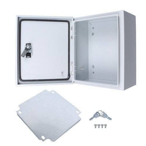 12x10x6" NEMA 4X Steel Electrical Box, IP56 Waterproof Lockable w/Mounting Plate