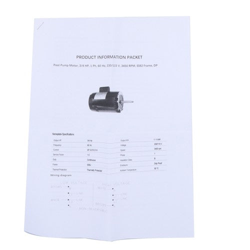 B127 3/4 HP 3450 RPM Swimming Pool Motor Single Speed Pool Pump Motor S56J Frame