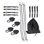 4 Pack Steel Ratchet Strap Black Fracture Strength 2200lbs 1in*15ft S Hooks