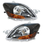 Left & Right Pair Headlights Headlamps Black Housing For Toyota Yaris 2007-2012