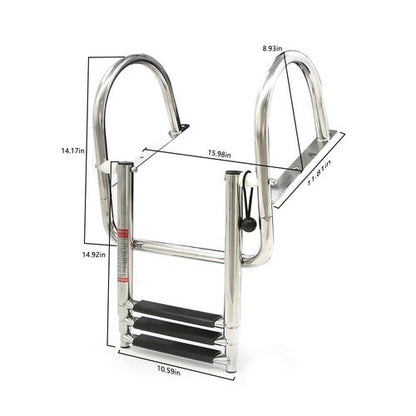 3 Steps Ladder Stainless Steel in-Board Telescoping For Marine Boat Yacht New