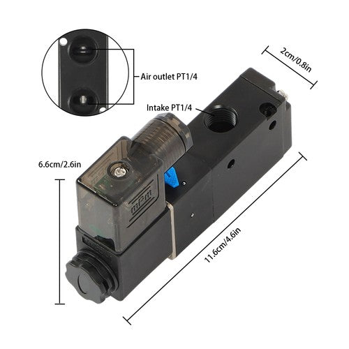 1/4'' DC 12V 3 way 2 position Pneumatic Electric Solenoid Valve NPT Air Aluminum