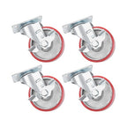 Four 4-inch red polyurethane galvanized casters with side brakes