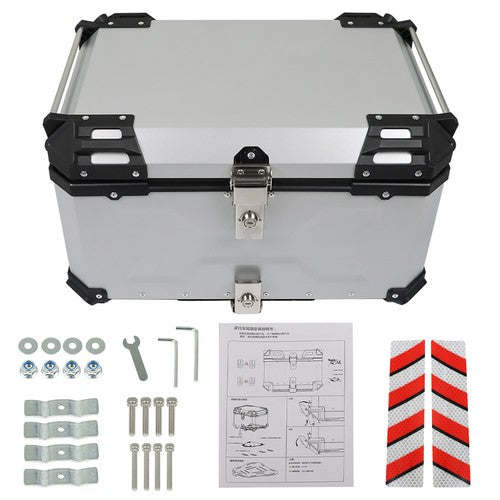 65L Top Case Tail Box Waterproof Luggage Scooter Trunk Storage Silver Motorcycle