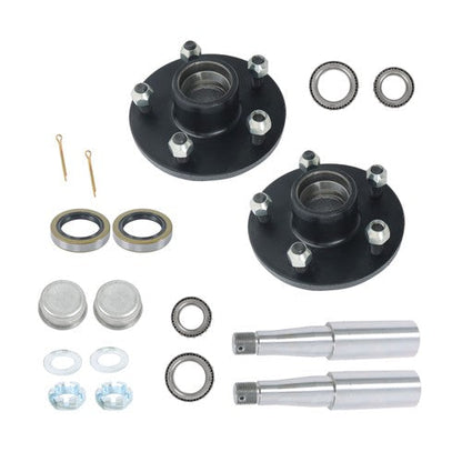 2 Pack 5-lug 5'' wheel hub kits & 8.25-inch round #84 Spindles -7 Pieces/set
