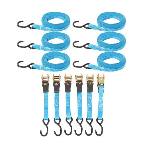Ratchet Strap 6 Pcs+Polyester 566lbs Fracture Strength 1700lbs 1in*20ft S Hooks