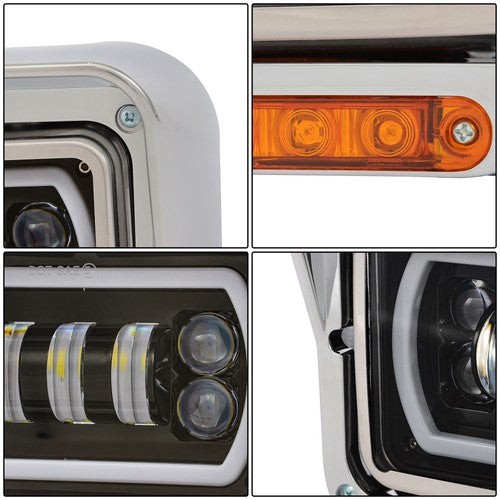 [Full LED] For 81-19 Peterbilt Western Star Dual Halo Ring Projector Headlights