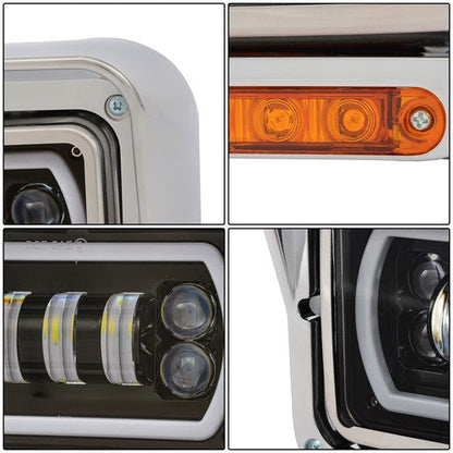 [Full LED] For 81-19 Peterbilt Western Star Dual Halo Ring Projector Headlights
