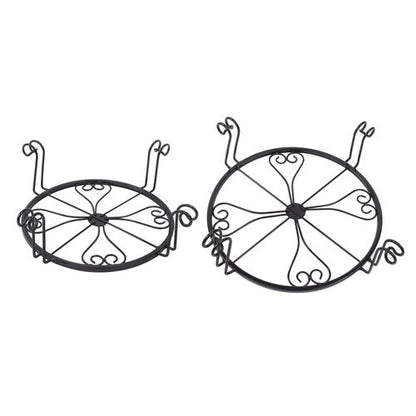 2 Pack 10" 12" Metal Plant Stands Outdoor Indoor Round Pot Stand Rustproof Black