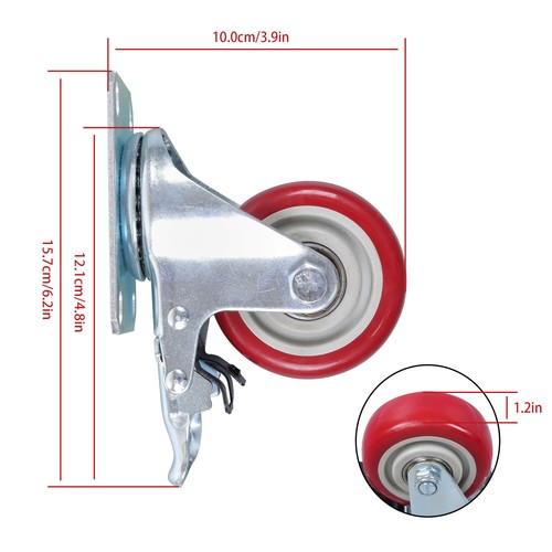 3 Inch Industrial Heavy Duty Swivel Caster Wheels with Brake Set of 4 Safety