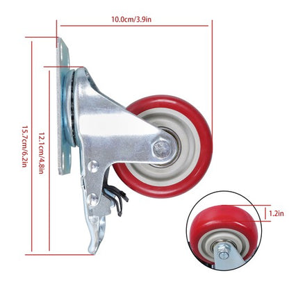 3 Inch Industrial Heavy Duty Swivel Caster Wheels with Brake Set of 4 Safety