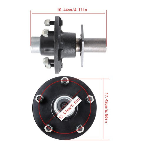 2PC Pre-Assembled 5 x 5.5" Trailer Hub Kit & Flange #84 Spindle With Bearing Kit