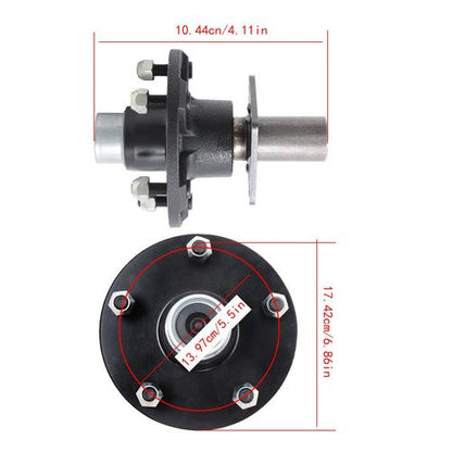 2PC Pre-Assembled 5 x 5.5" Trailer Hub Kit & Flange #84 Spindle With Bearing Kit