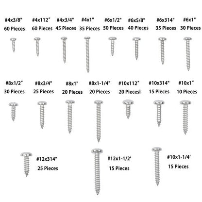 550Pack 304 Stainless steel wood screws kits countersunk #4 #6 #8 #10 #12 W/Box