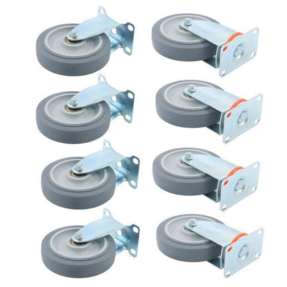 4Pcs Swivel Rubber Caster + 4 fixed wheels Total 8Pcs 5-Inch Grey Casters