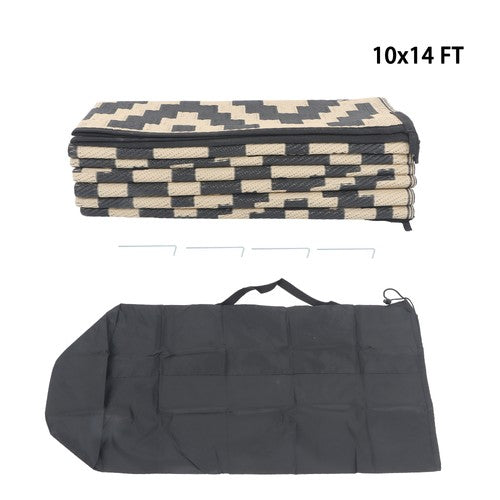 10x14 ft Waterproof Outdoor Rug Outdoor Plastic Straw Rug Carpet Black & Beige