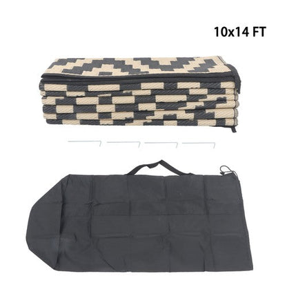 10x14 ft Waterproof Outdoor Rug Outdoor Plastic Straw Rug Carpet Black & Beige