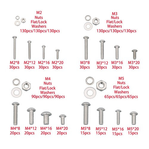 1625× M2 M3 M4 M5 Metric Screw Assortment, 304 Stainless Steel Bolts & Nuts